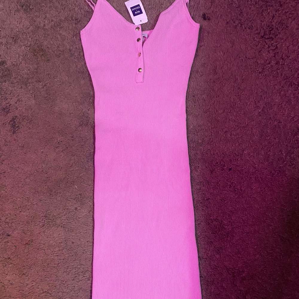 Pink Ribbed Sleeveless Dress
